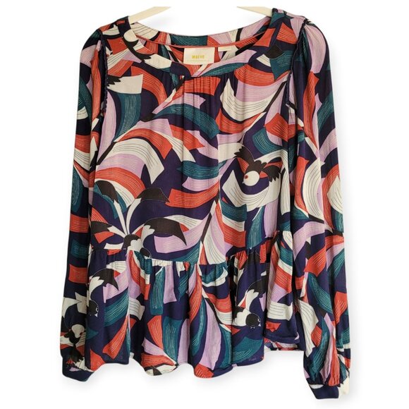 Anthropologie Maeve XS Peplum Bird Print Blouse - Picture 5 of 14